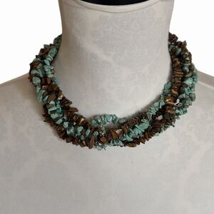 Turquoise & Tiger’s Eye Chip Bead Multi-Strand Necklace & Bracelet | Boho